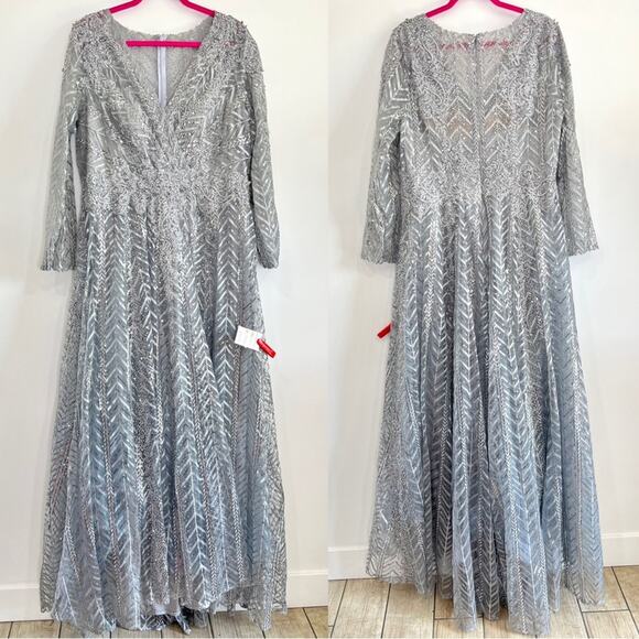 Mac Duggal 20189 Embellished Illusion Long Sleeve Wrap Over Gown - Picture 3 of 8